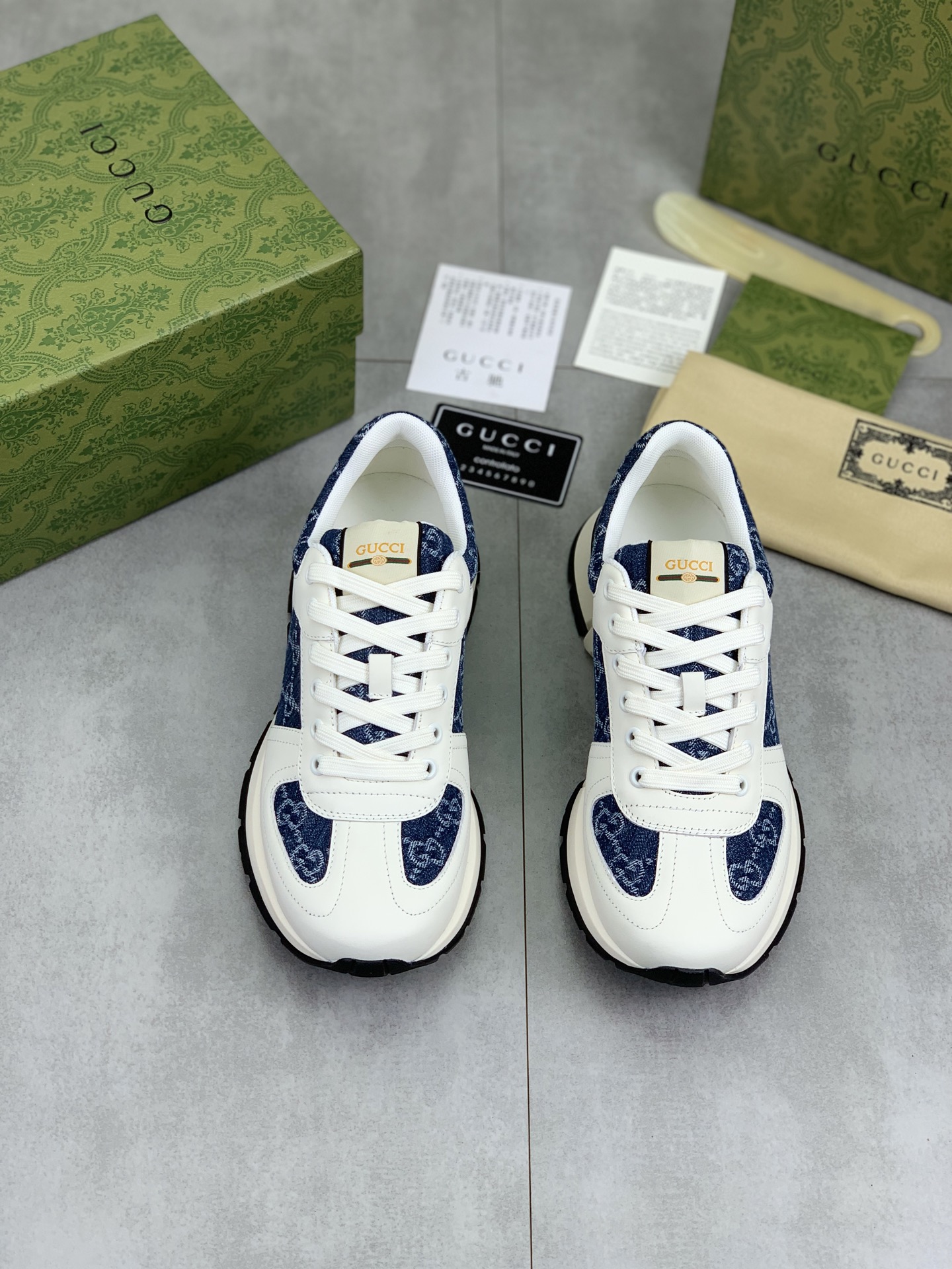 Gucci Men's White Leather and Denim Logo Sneakers Lace-up Size 39-44 3 i1742312540557 1705 0 1