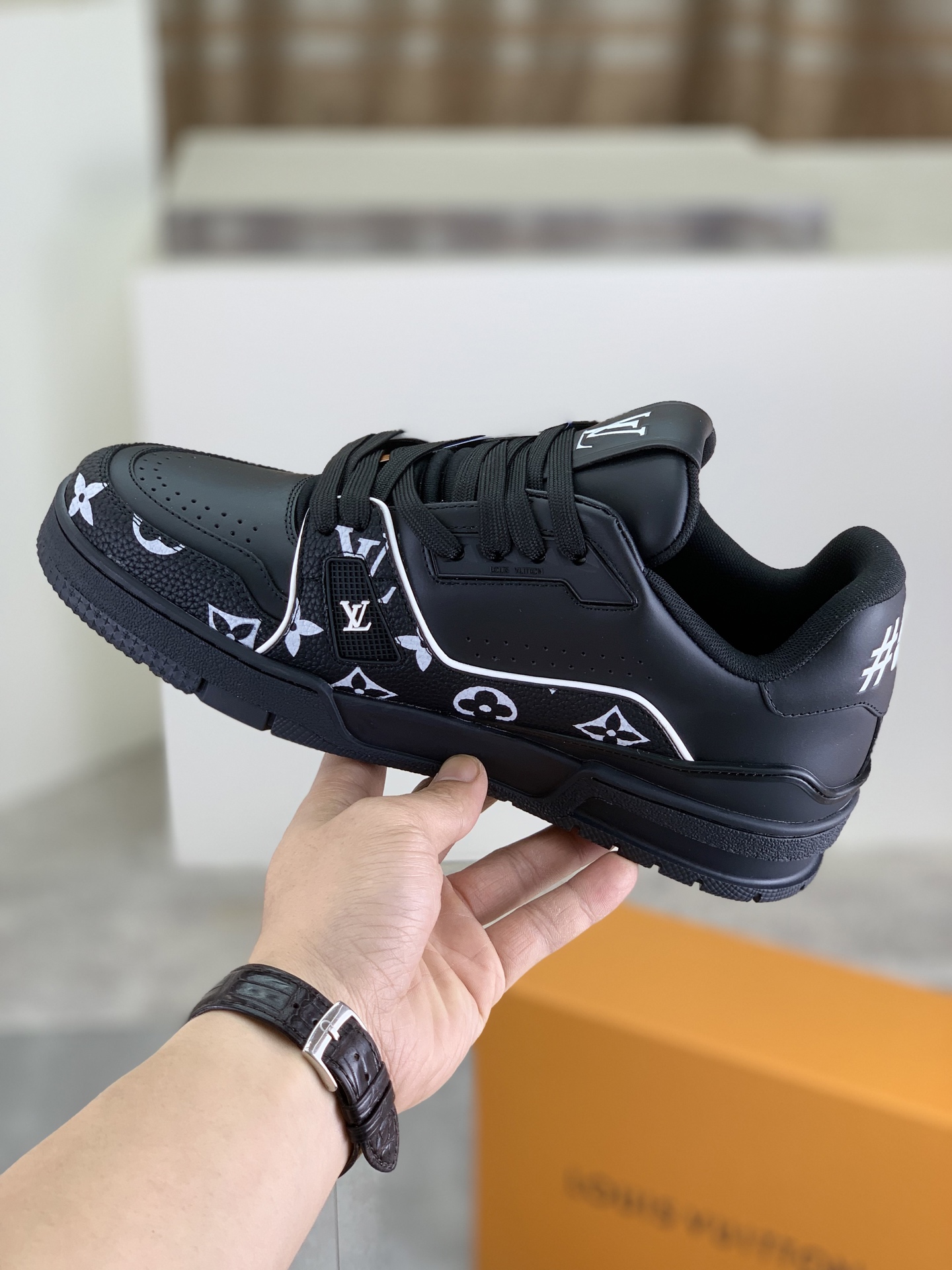 Louis Vuitton Men's Black Leather Monogram Low-Top Sneakers 7 i1743269350442 2103 0 5