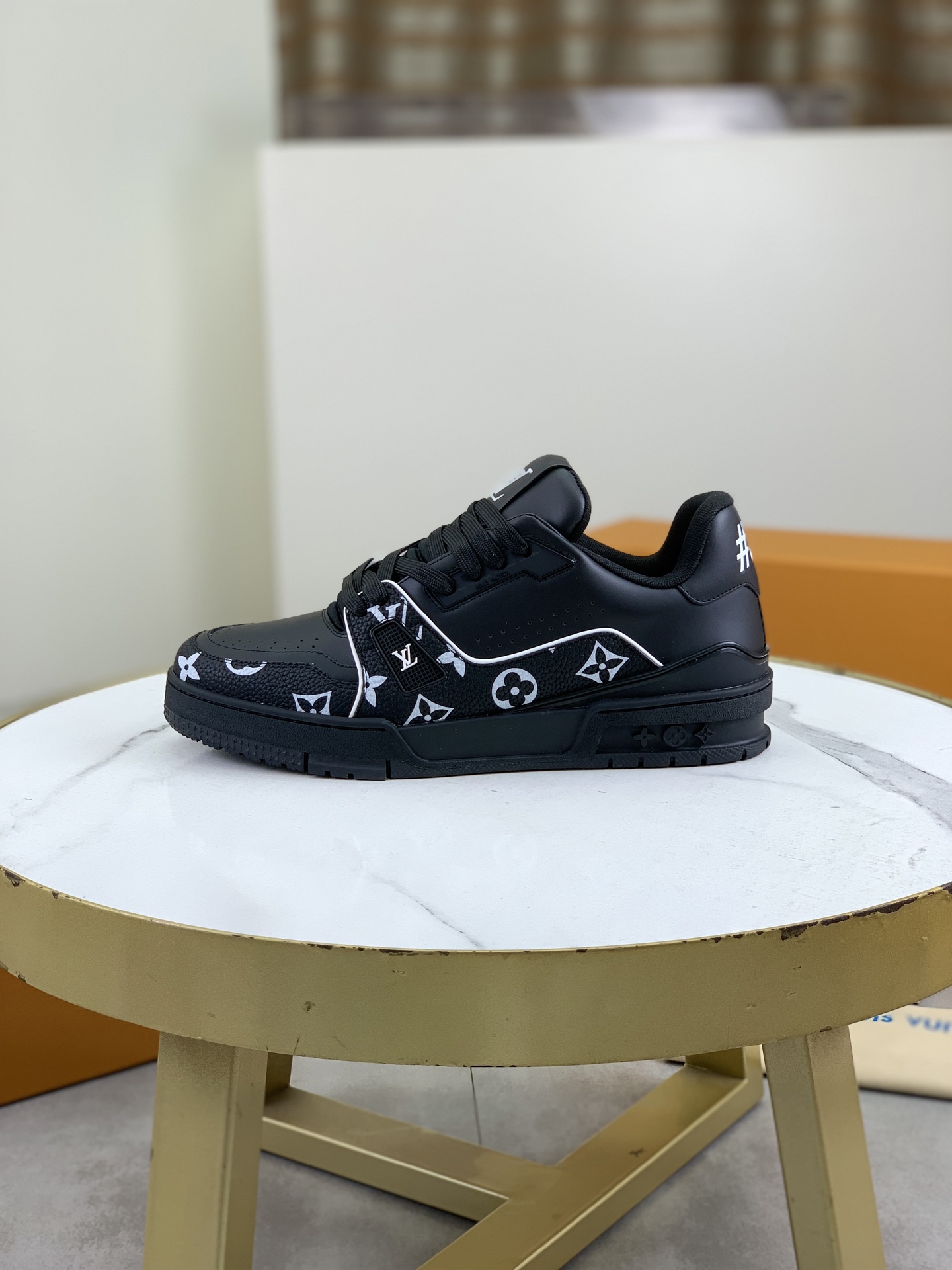 Louis Vuitton Men's Black Leather Monogram Low-Top Sneakers 1 Louis Vuitton Men's Black Leather Monogram Low-Top Sneakers
