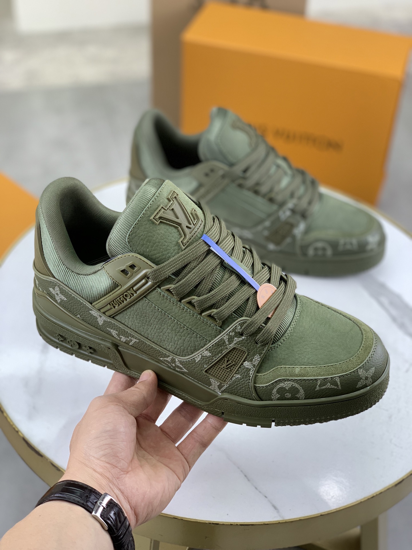 Louis Vuitton High-Top Sneakers in Olive Green Monogram Leather 4 i1743269527009 1467 0 2