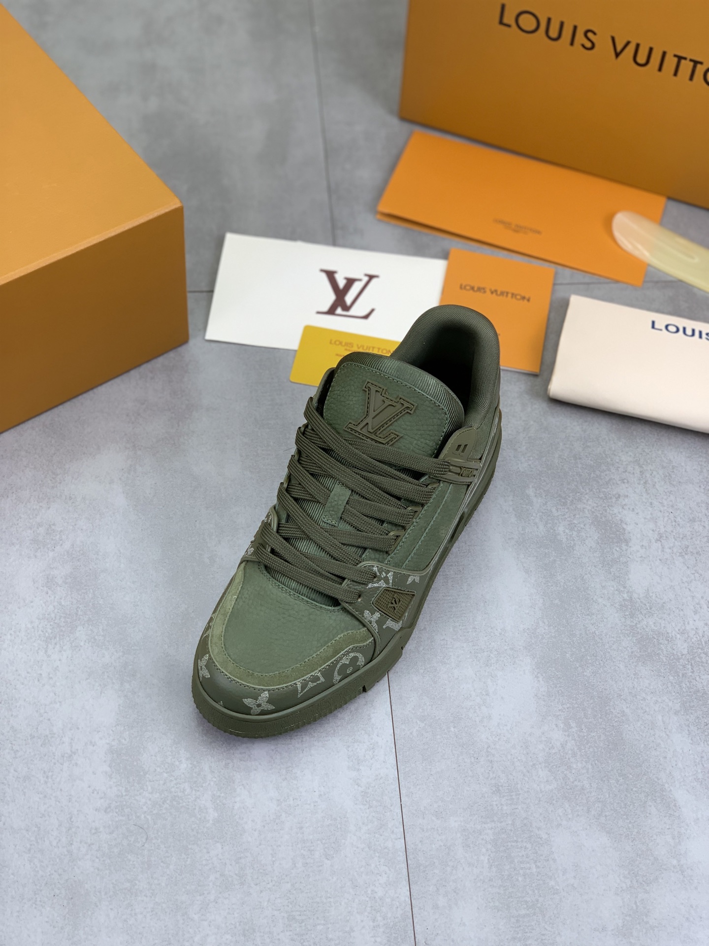 Louis Vuitton High-Top Sneakers in Olive Green Monogram Leather 5 i1743269527047 2378 0 3