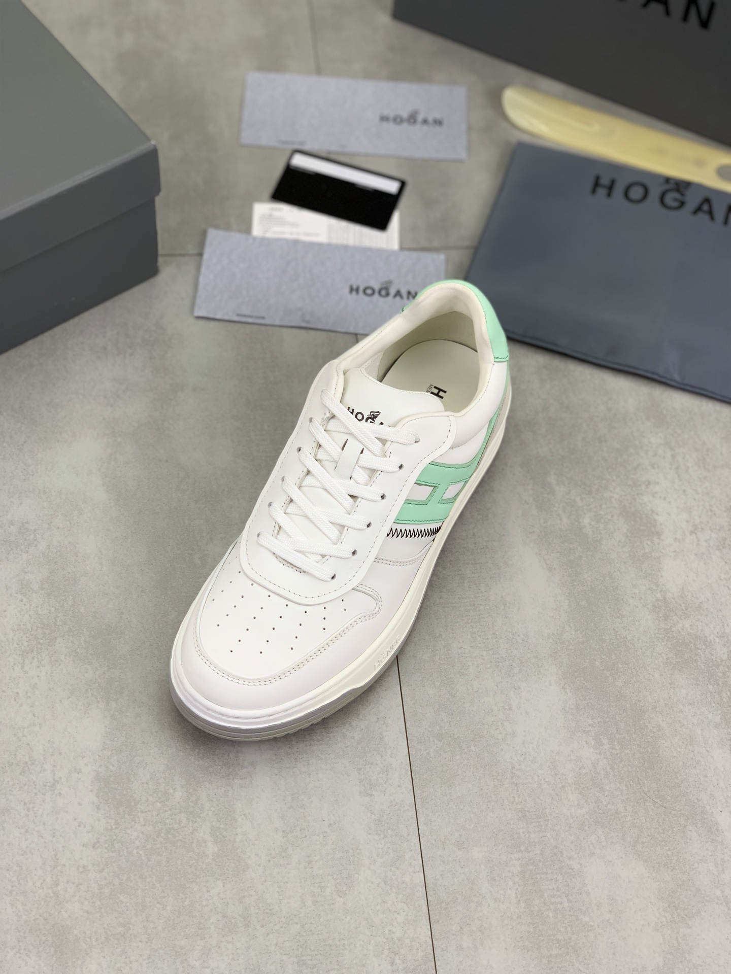 Hogan H630 Series White Leather Sneakers with Mint Green H Logo 5 i1744215770750 9532 0 3