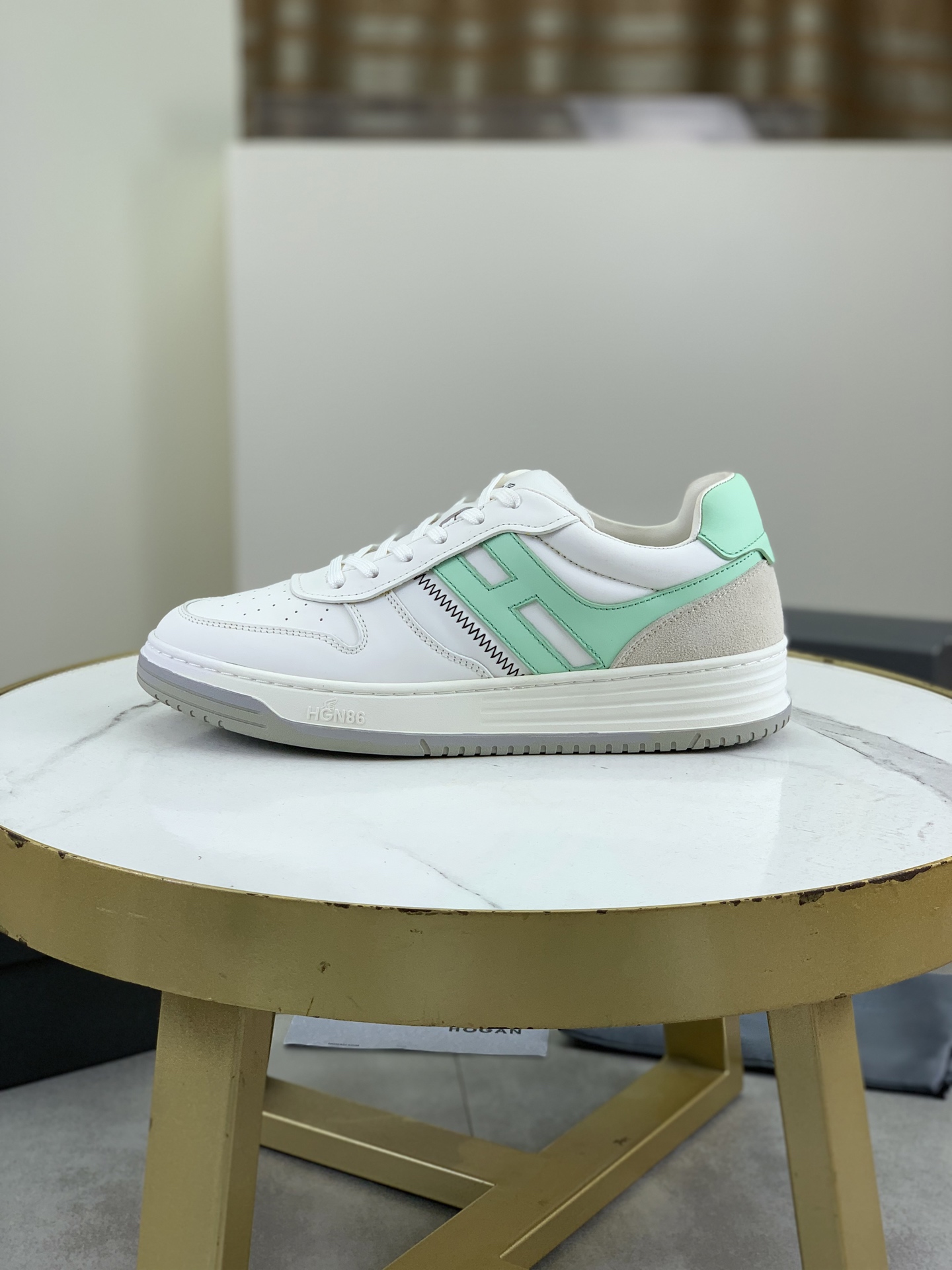Hogan H630 Series White Leather Sneakers with Mint Green H Logo 2 i1744215771021 9283 0 0