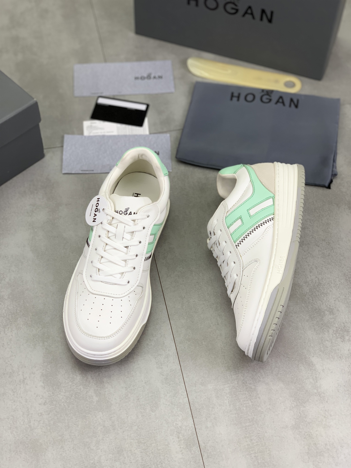 Hogan H630 Series White Leather Sneakers with Mint Green H Logo 6 i1744215773442 8954 0 4