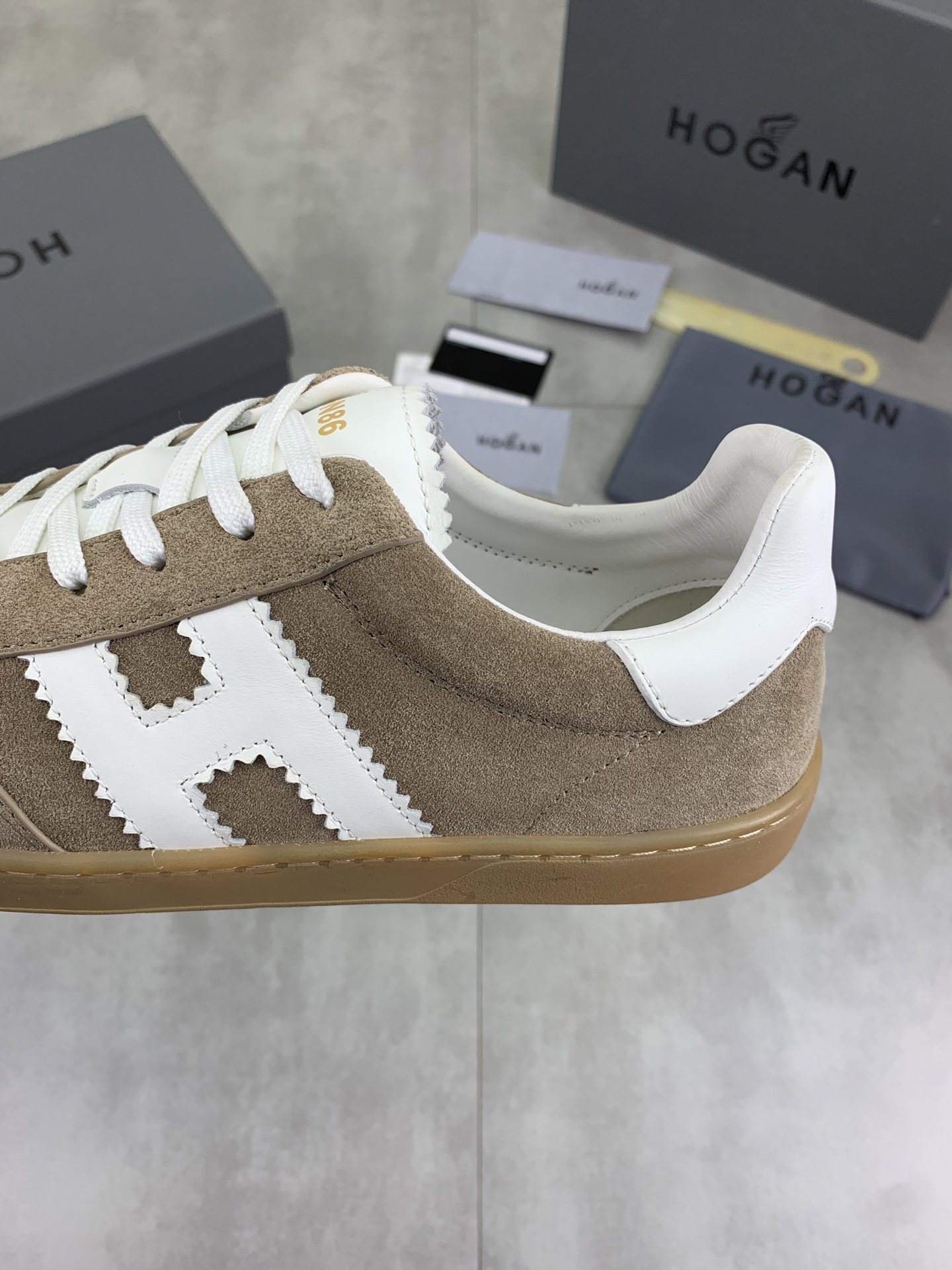 Hogan H630 Series Retro Sneakers in Taupe Suede with White Accents 8 i1744216217781 9193 0 6