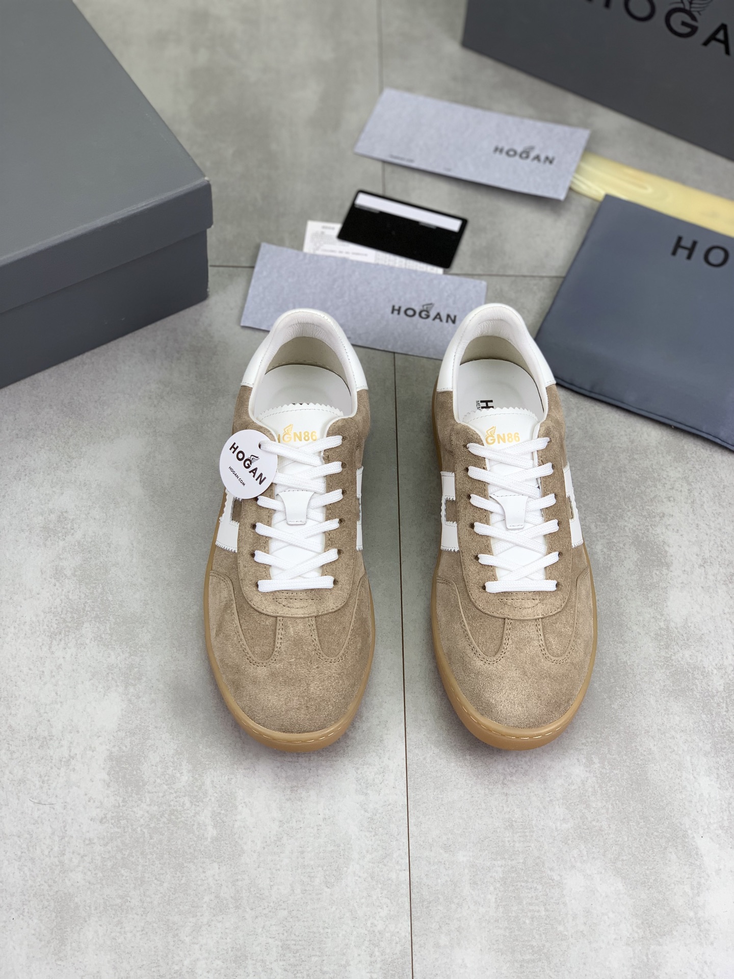 Hogan H630 Series Retro Sneakers in Taupe Suede with White Accents 3 i1744216220355 8480 0 1