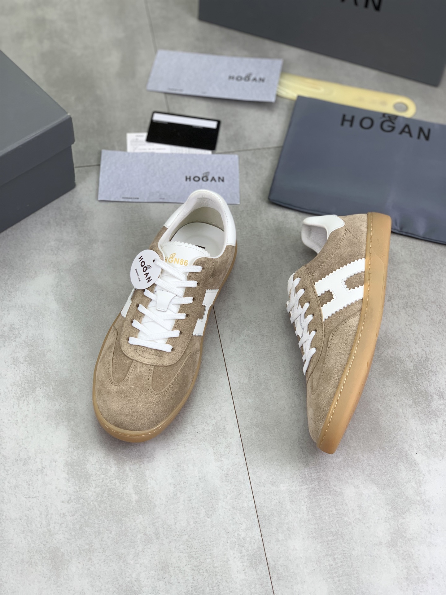 Hogan H630 Series Retro Sneakers in Taupe Suede with White Accents 6 i1744216220623 1148 0 4