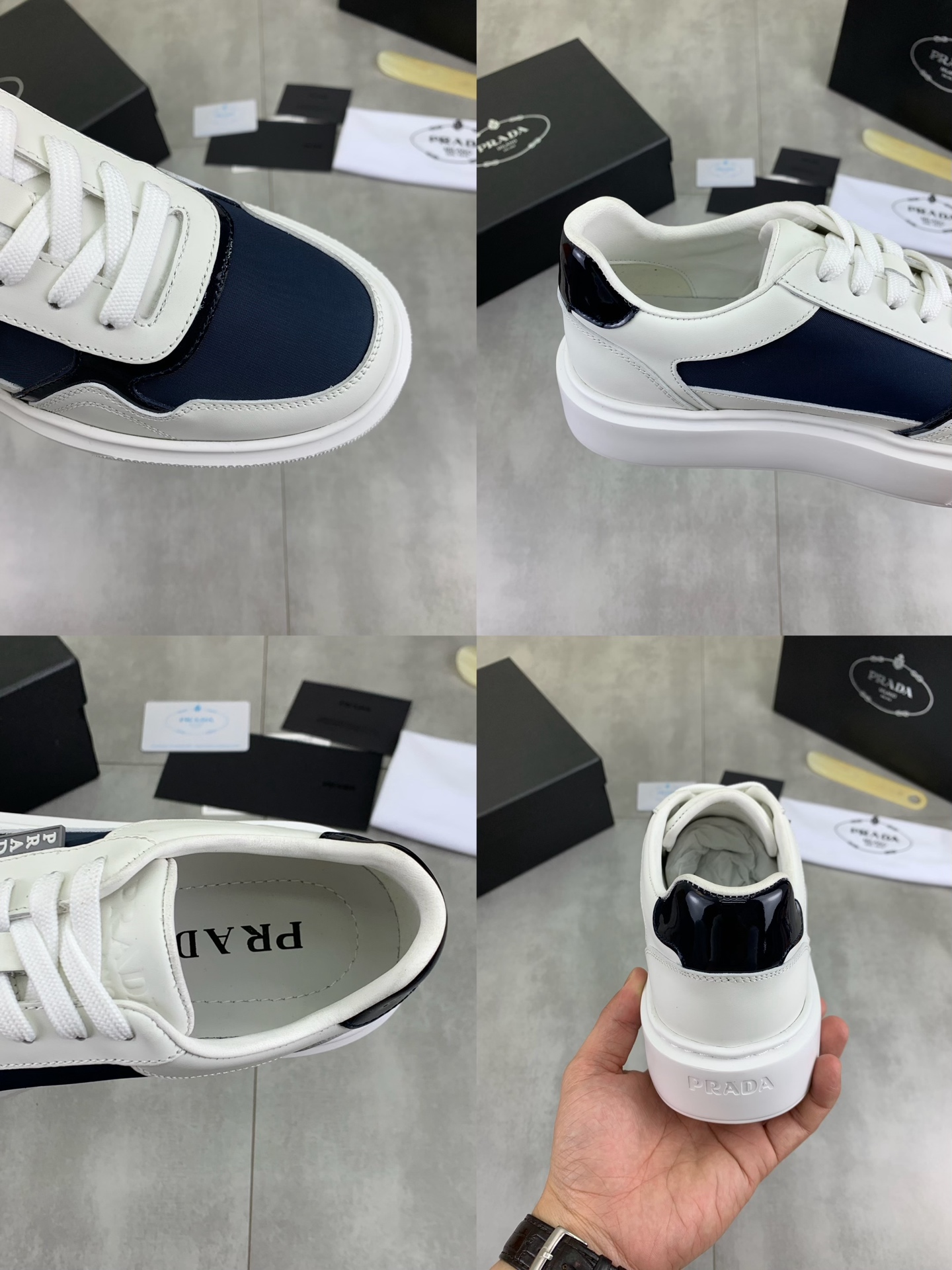 Prada Men's Leather Trim Low Top Sneaker, Classic Style, Breathable 10 i1746379048886 591 0 8