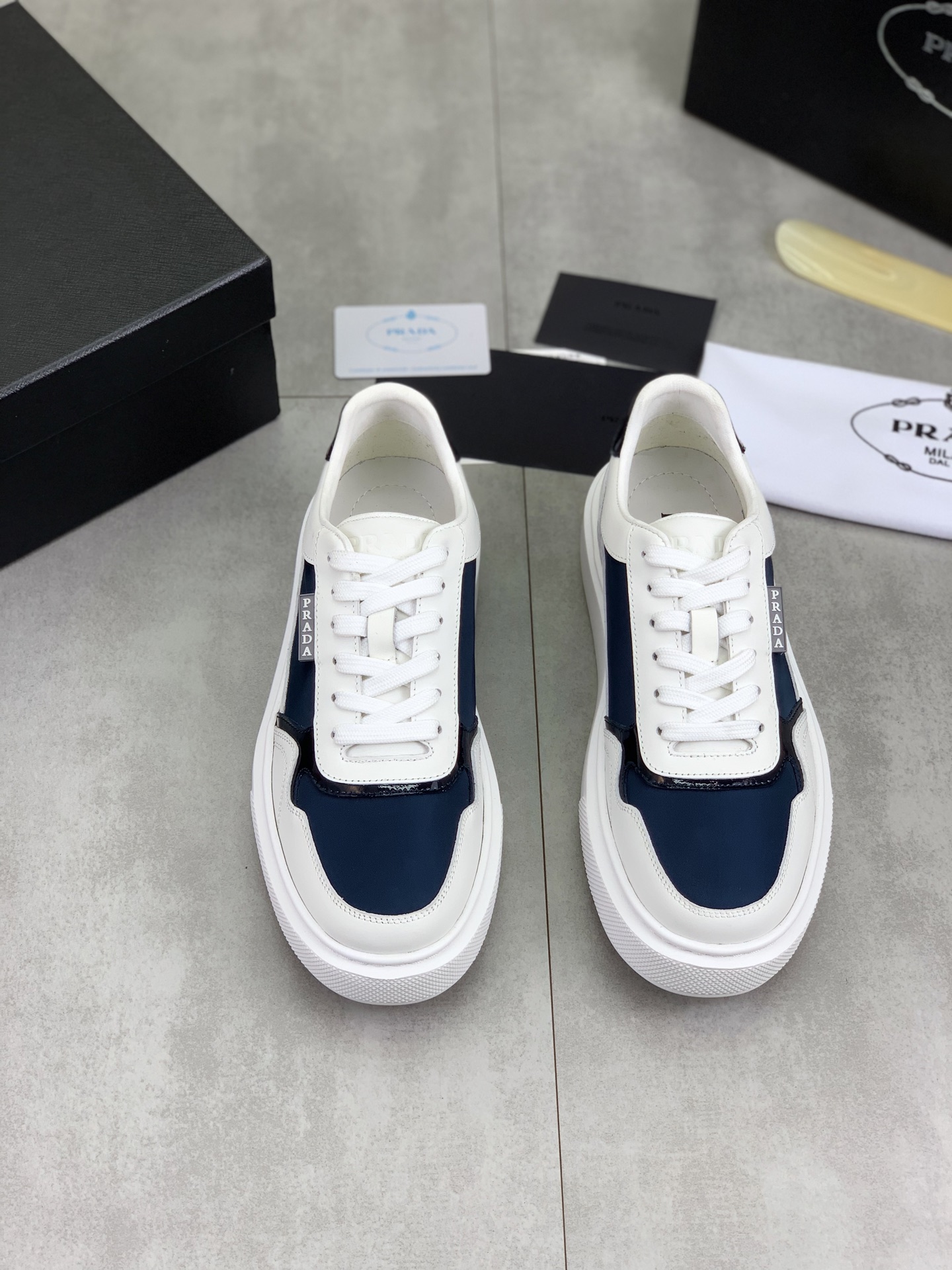 Prada Men's Leather Trim Low Top Sneaker, Classic Style, Breathable 3 i1746379050391 3817 0 1