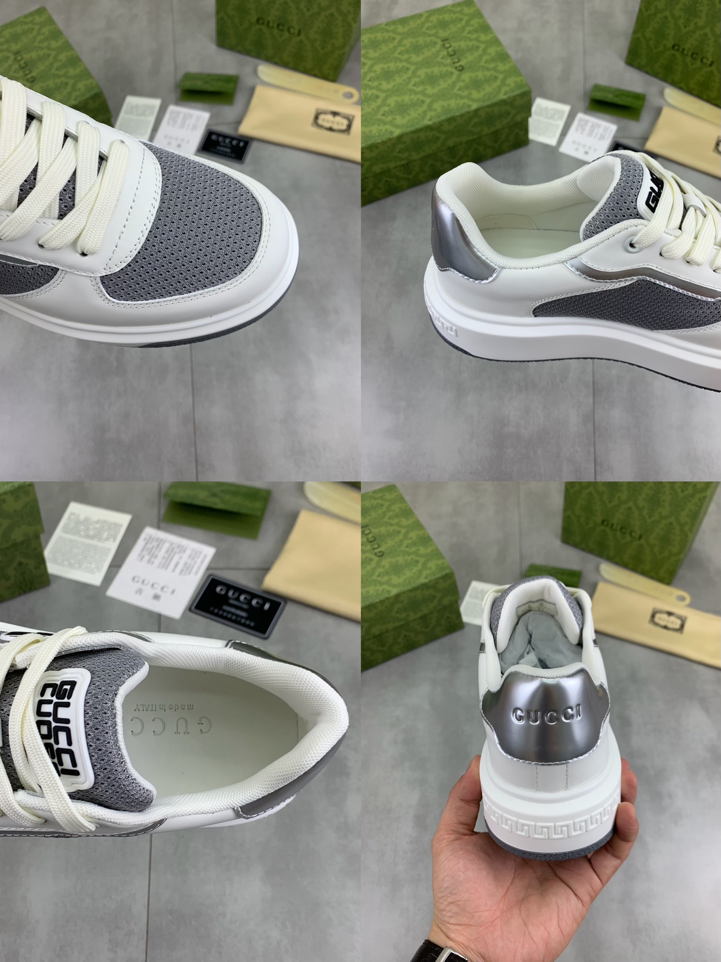 Gucci Men's Ace Leather Sneaker with GG Logo - White & Gray, Size 39-44 10 i1746379077300 1576 0 8