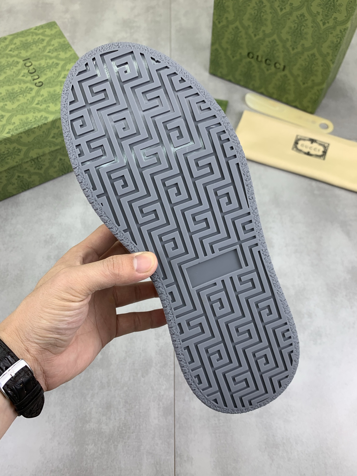 Gucci Men's Ace Leather Sneaker with GG Logo - White & Gray, Size 39-44 9 i1746379082813 9065 0 7