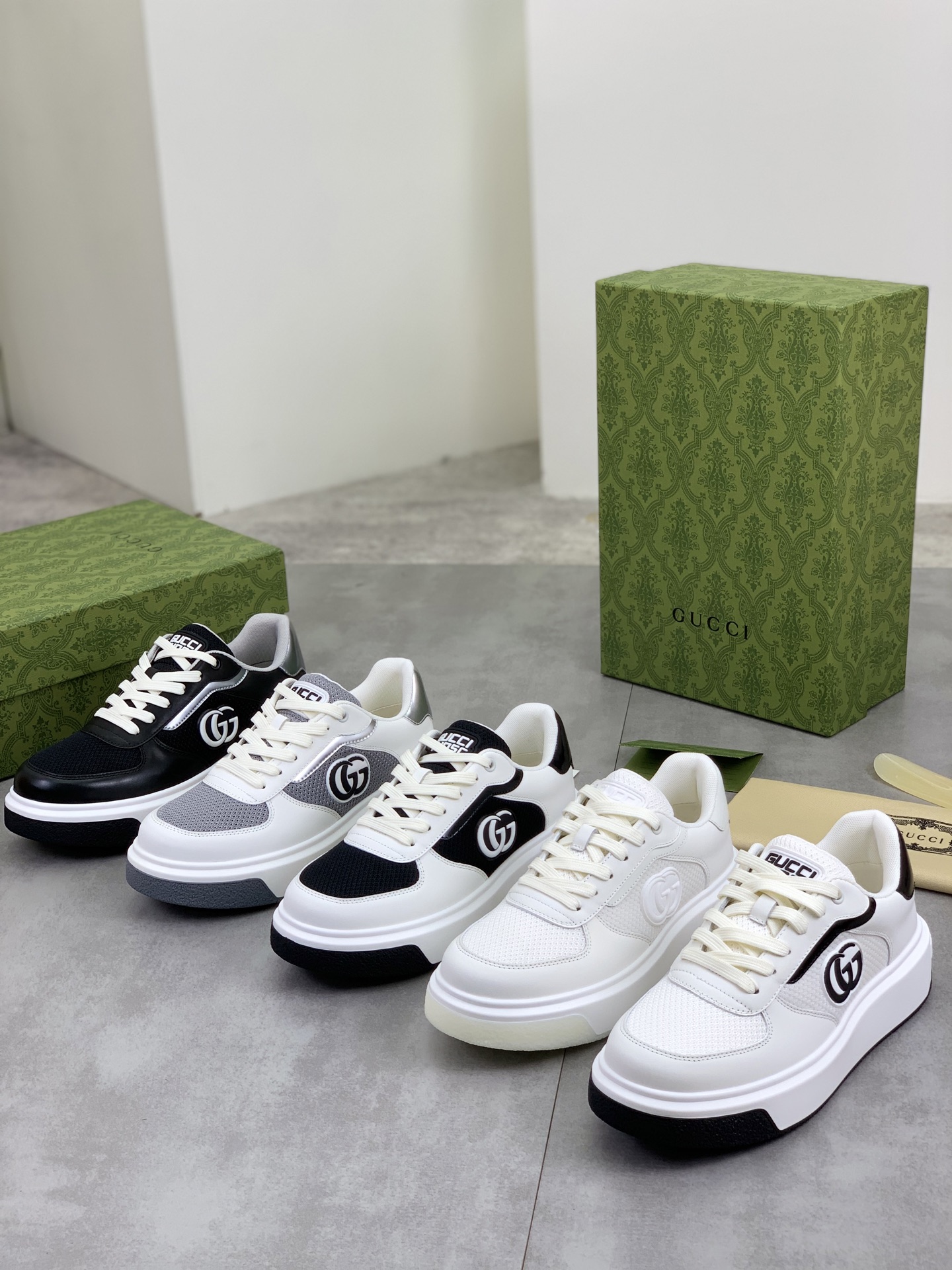 Gucci Men's Ace Leather Sneaker with GG Logo - White & Gray, Size 39-44 11 i1746379083100 4641 0 9