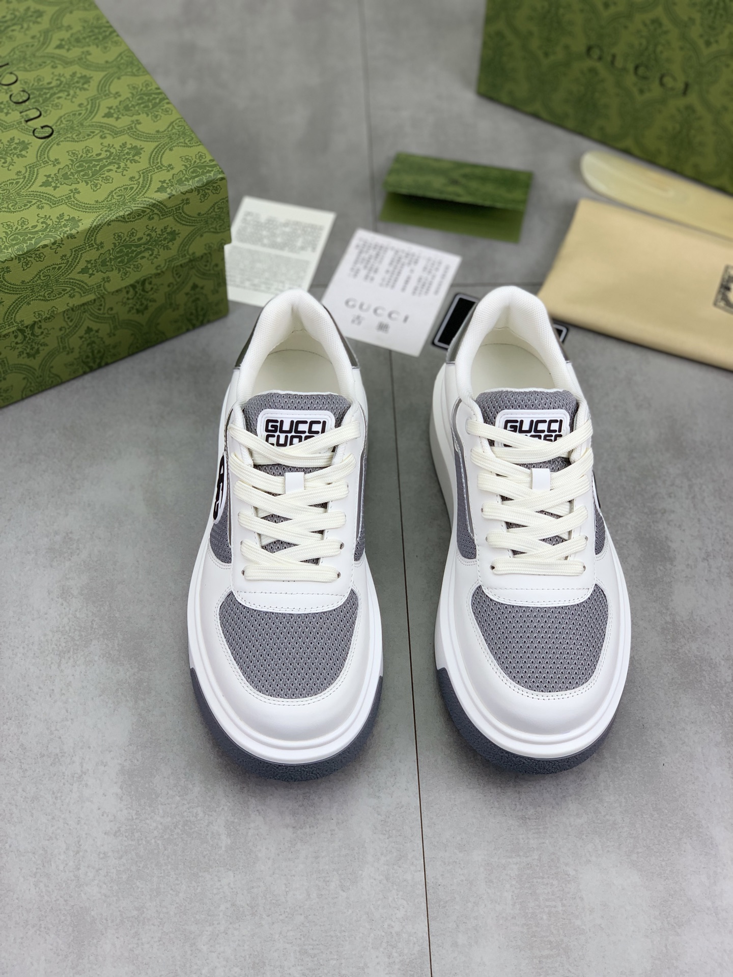 Gucci Men's Ace Leather Sneaker with GG Logo - White & Gray, Size 39-44 3 i1746379088215 2443 0 1