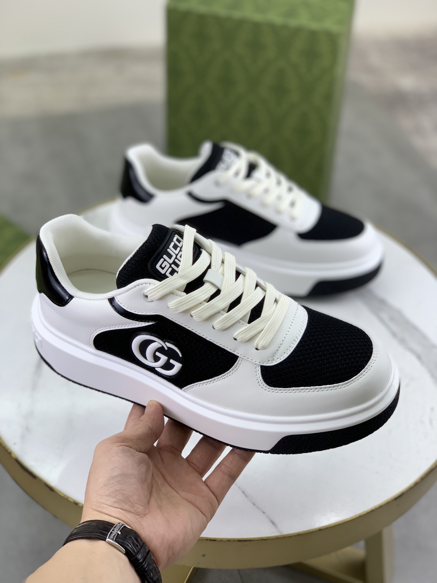 Gucci Men's Ace Leather Sneaker with GG Logo - Black and White, Size 39-44 4 i1746379112142 9268 0 2