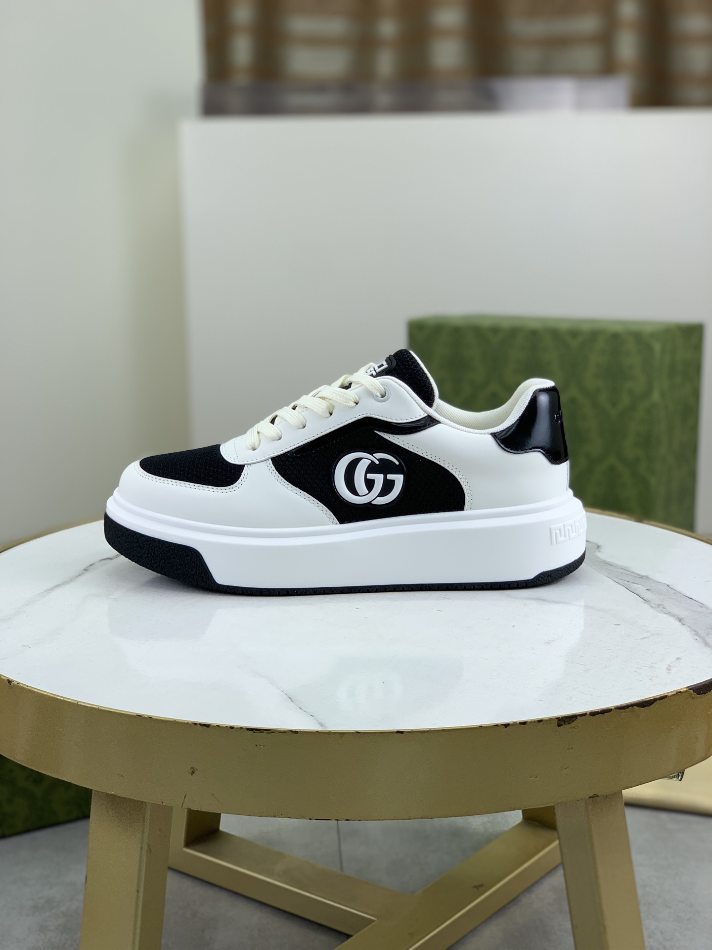 Gucci Men's Ace Leather Sneaker with GG Logo - Black and White, Size 39-44 1 Gucci Men's Ace Leather Sneaker with GG Logo - Black and White, Size 39-44