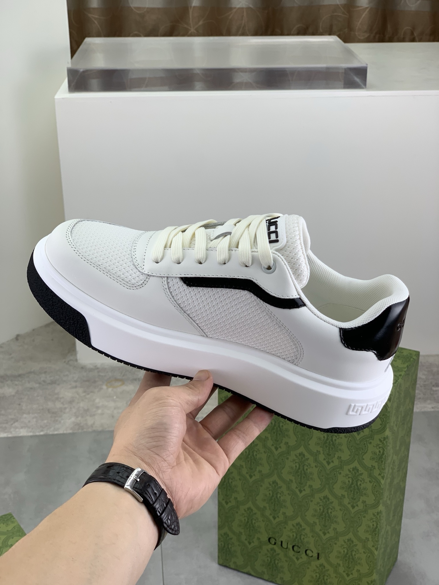 Gucci Men's Ace Leather Sneaker, White Leather with Gucci Logo 7 i1746379241320 5824 0 5