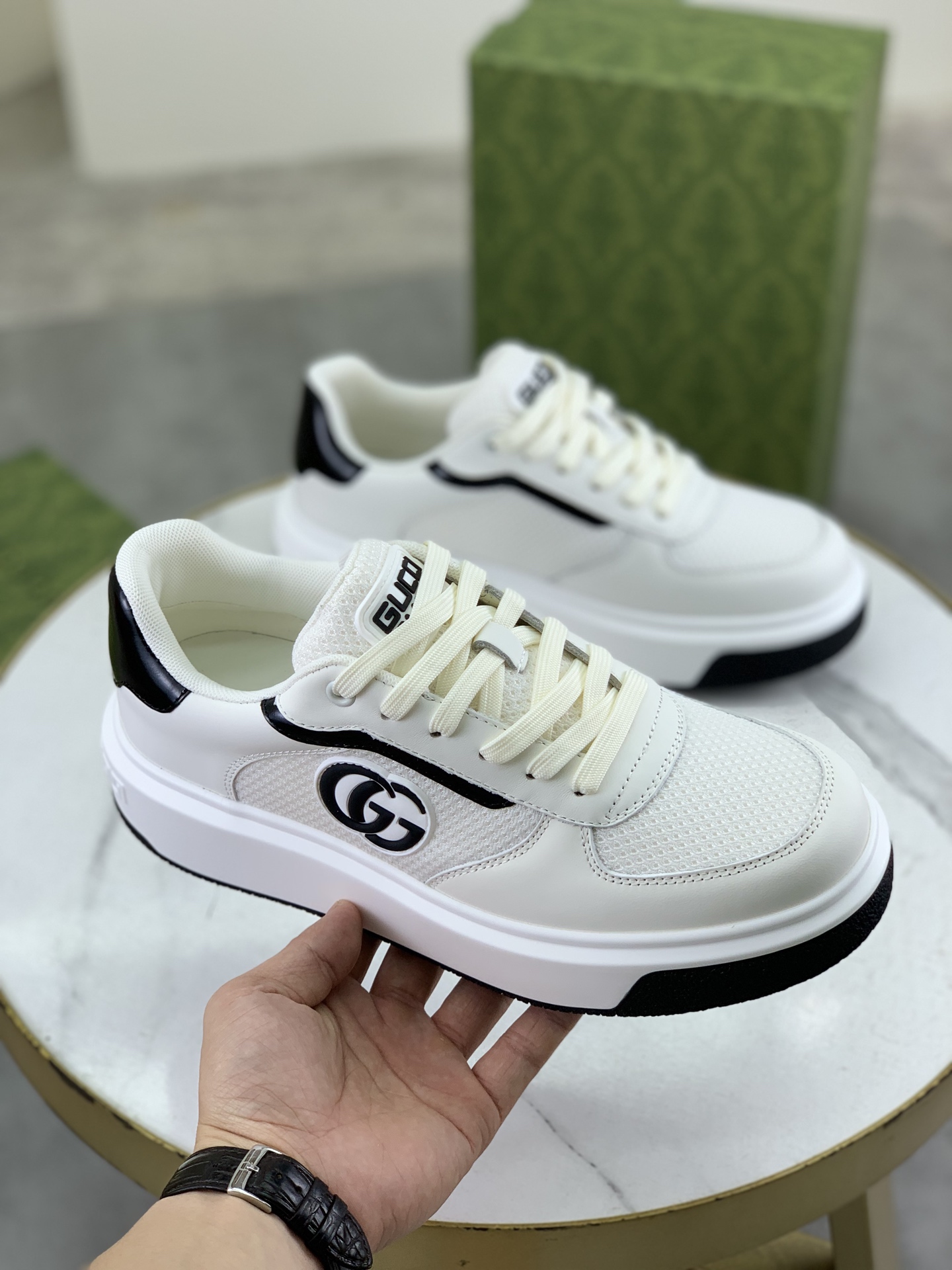 Gucci Men's Ace Leather Sneaker, White Leather with Gucci Logo 4 i1746379243544 2737 0 2