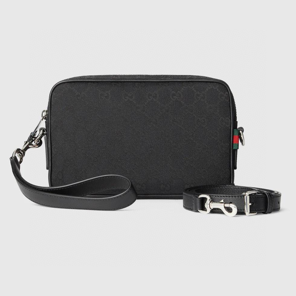 Gucci GG Canvas Clutch Bag with Web Stripe and Leather Trim - Black 6 i1744477908 3187 0
