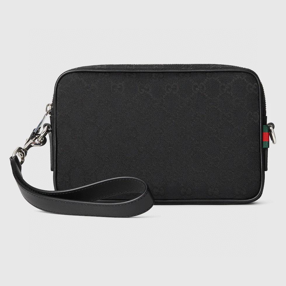 Gucci GG Canvas Clutch Bag with Web Stripe and Leather Trim - Black 1 i1744477908 3300 4