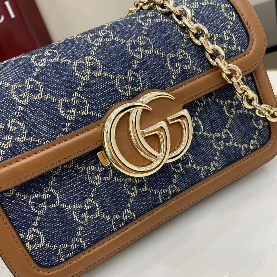 Gucci Go Monogram Blue Denim Shoulder Bag with Chain Strap - Compact & Stylish 6 i1745075288 3176 2