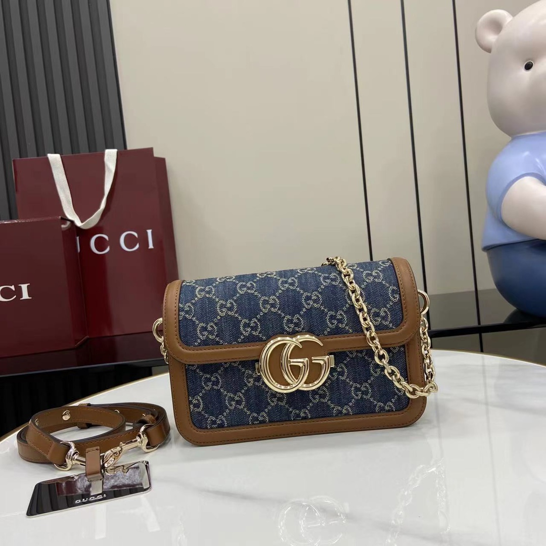 Gucci Go Monogram Blue Denim Shoulder Bag with Chain Strap - Compact & Stylish 2 i1745075288 6799 5