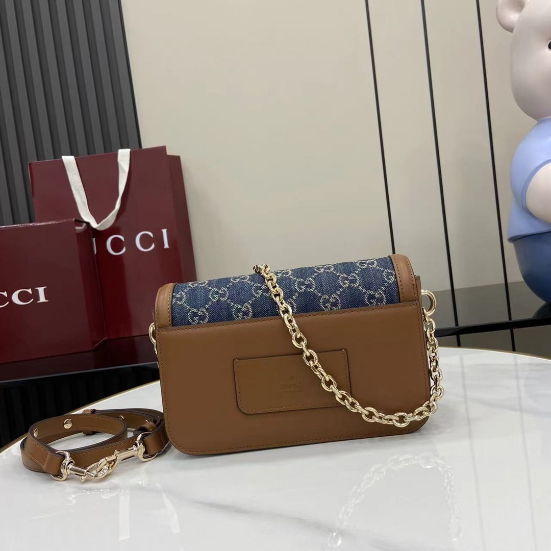 Gucci Go Monogram Blue Denim Shoulder Bag with Chain Strap - Compact & Stylish 4 i1745075289 1703 0