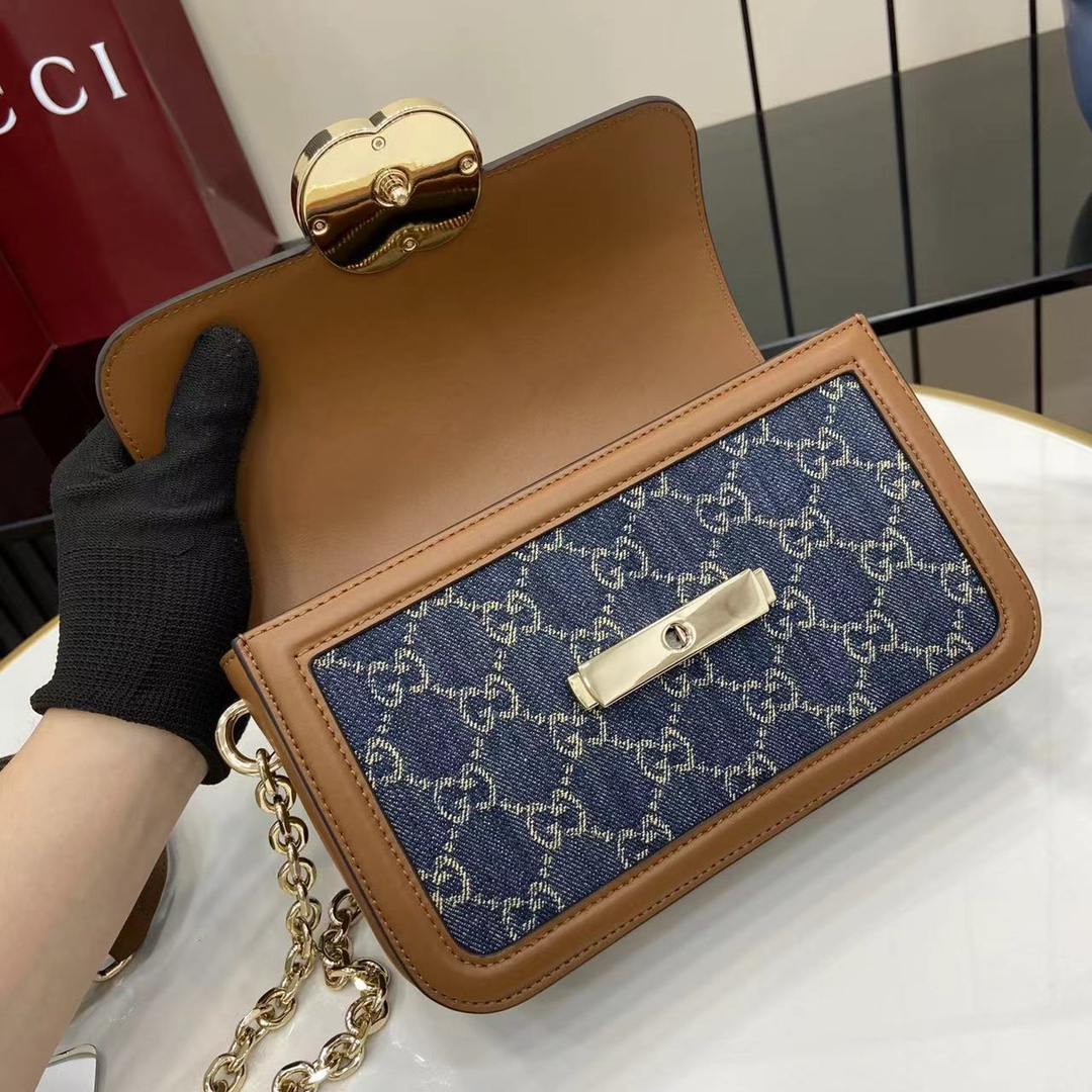 Gucci Go Monogram Blue Denim Shoulder Bag with Chain Strap - Compact & Stylish 8 i1745075289 5795 0