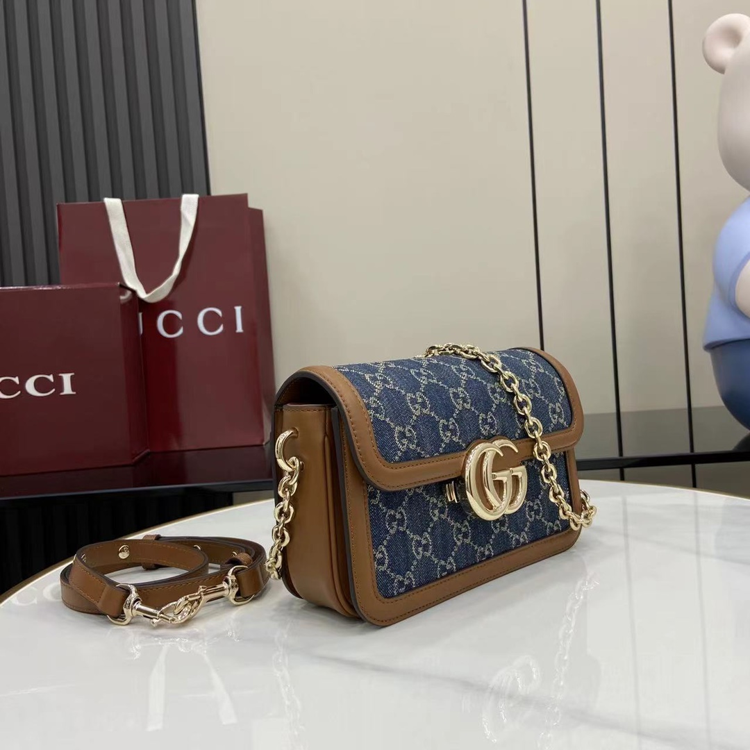 Gucci Go Monogram Blue Denim Shoulder Bag with Chain Strap - Compact & Stylish 3 i1745075289 7063 0