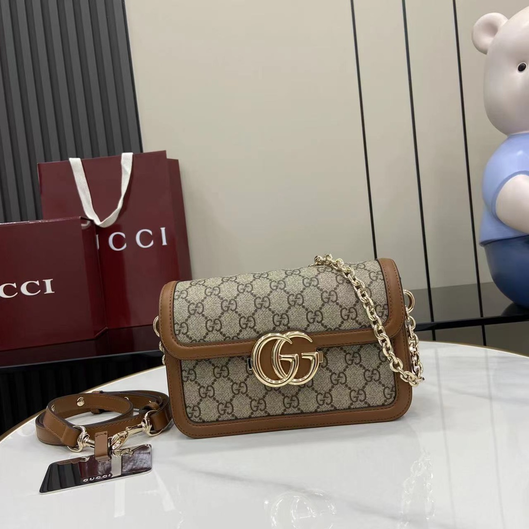 Gucci Go Monogram PVC Shoulder Bag with Chain Strap - Brown 2 i1745075304 2859 1