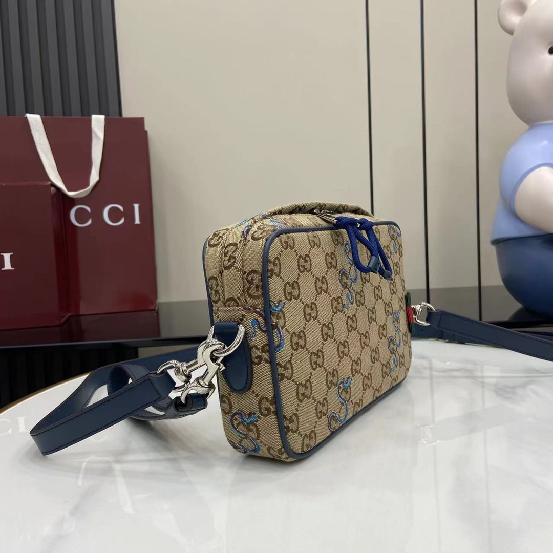 Gucci Beige & Brown Original Canvas Backpack with Blue Snake Embroidery 3 i1745159330 2919 0