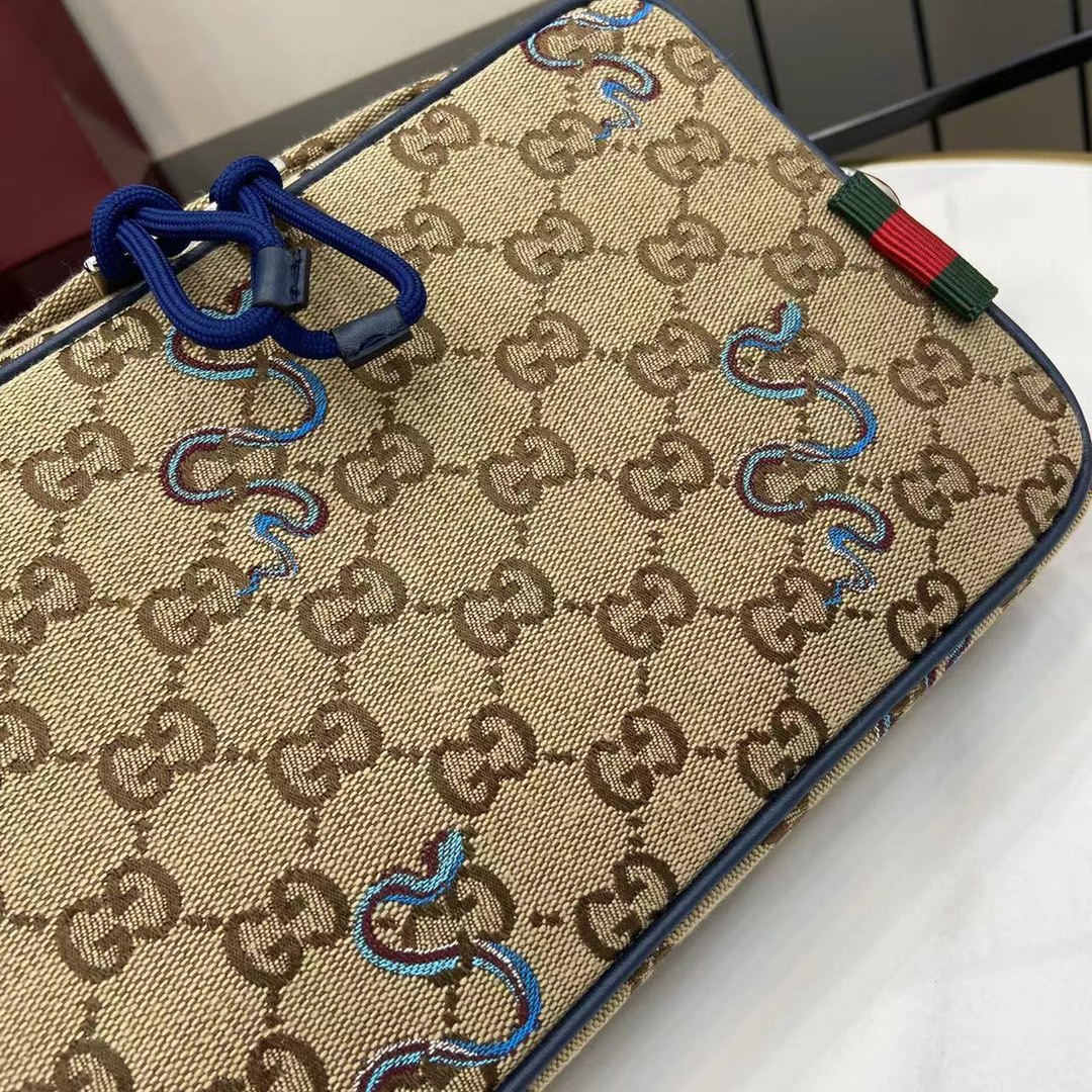 Gucci Beige & Brown Original Canvas Backpack with Blue Snake Embroidery 6 i1745159330 3581 5