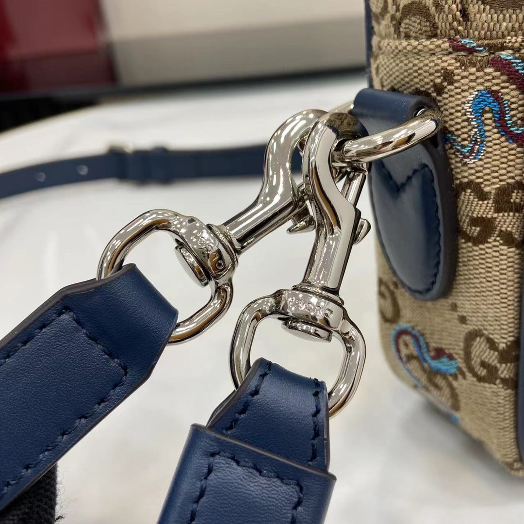 Gucci Beige & Brown Original Canvas Backpack with Blue Snake Embroidery 8 i1745159330 5030 2