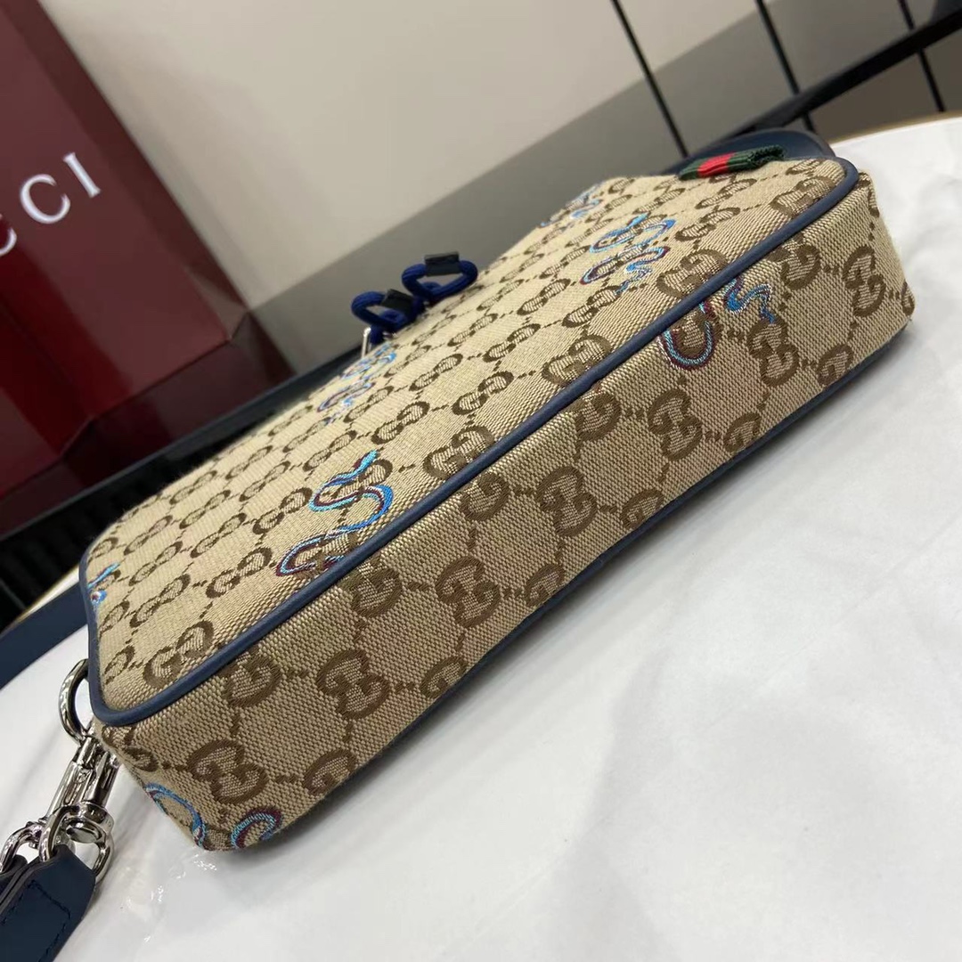 Gucci Beige & Brown Original Canvas Backpack with Blue Snake Embroidery 5 i1745159330 9569 1