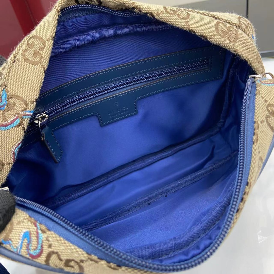 Gucci Beige & Brown Original Canvas Backpack with Blue Snake Embroidery 9 i1745159332 3803 0