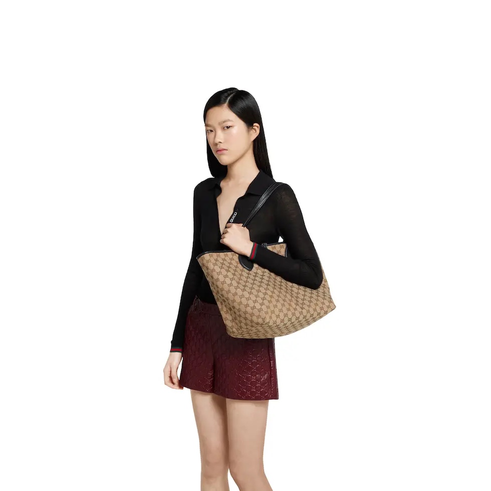 Gucci Totissima Reversible Tote Bag Black Grained Leather Beige Canvas 5 i1745163535 4626 5