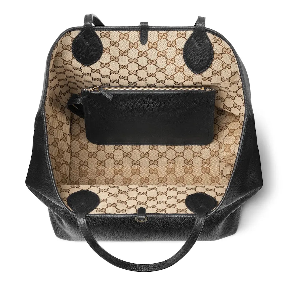 Gucci Totissima Reversible Tote Bag Black Grained Leather Beige Canvas 11 i1745163535 4880 8
