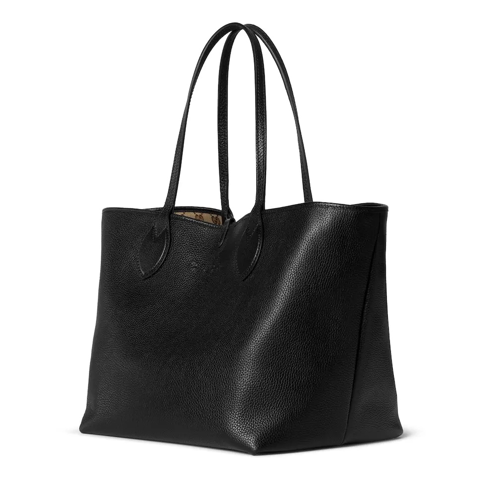 Gucci Totissima Reversible Tote Bag Black Grained Leather Beige Canvas 3 i1745163535 7660 4