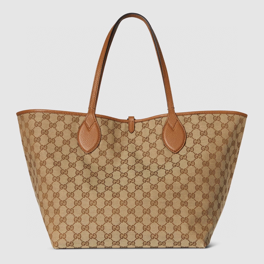 Gucci Totissima Reversible Tote Bag in Brown Grained Leather and Beige Canvas 2 i1745163805 2707 2