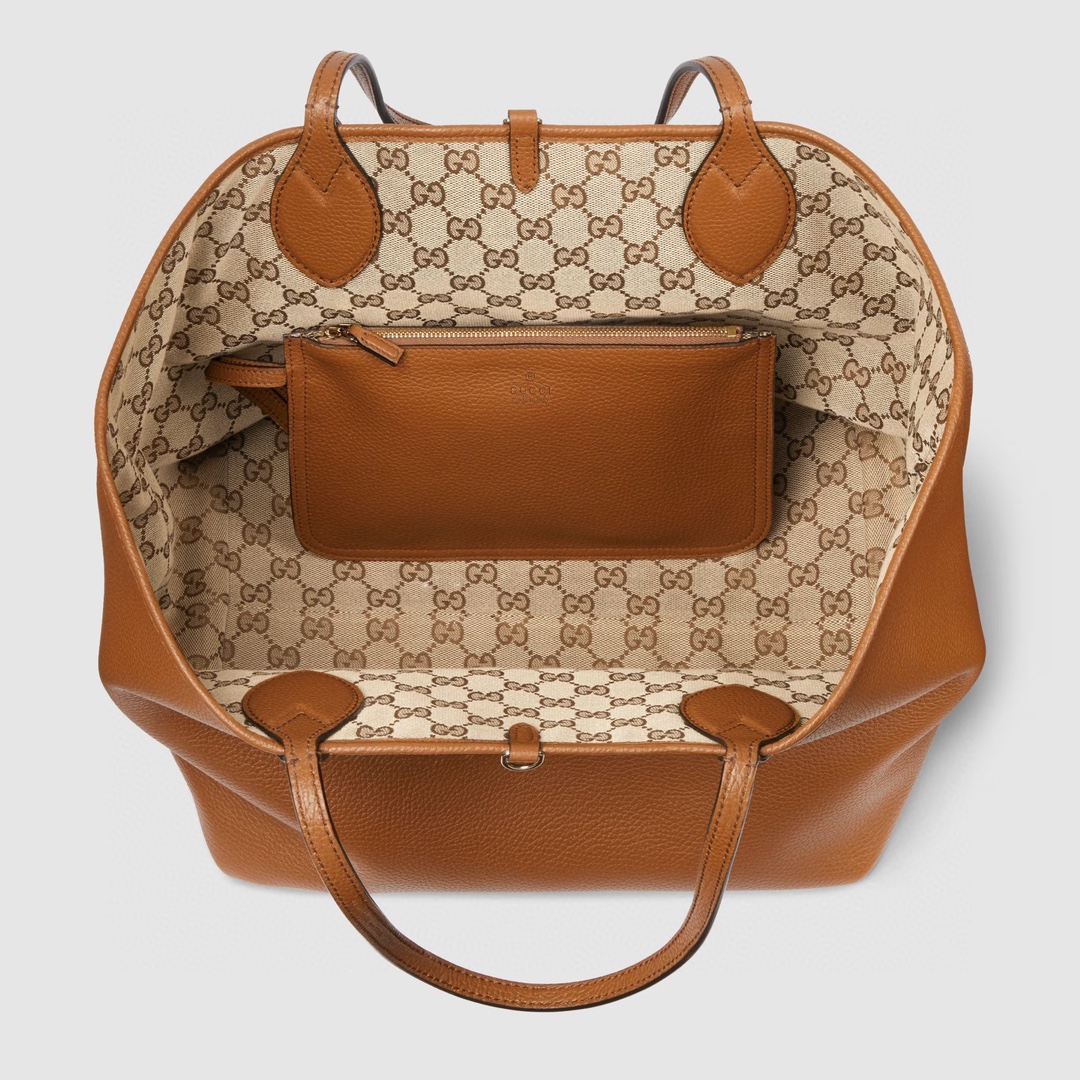 Gucci Totissima Reversible Tote Bag in Brown Grained Leather and Beige Canvas 4 i1745163805 400 4