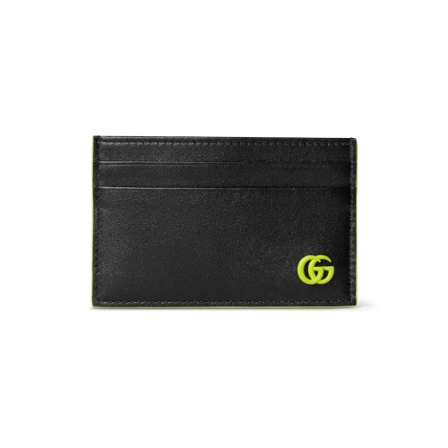 Gucci Marmont Card Case Wallet - Black Leather with Emerald Green Trim 1 Gucci Marmont Card Case Wallet – Black Leather with Emerald Green Trim