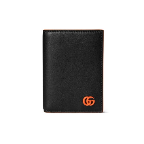 Gucci Marmont Black Leather Card Holder with Orange Trim - Compact & Chic 1 Gucci Marmont Black Leather Card Holder with Orange Trim – Compact & Chic