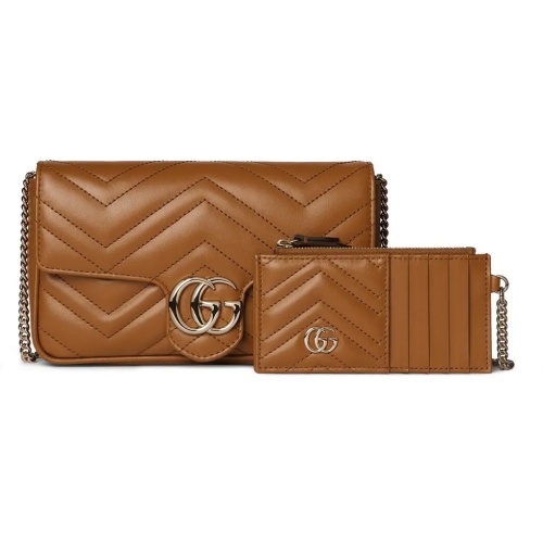 Gucci Marmont Brown Leather Shoulder Bag with Chain and GG Logo 1 Gucci Marmont Brown Leather Shoulder Bag with Chain and GG Logo