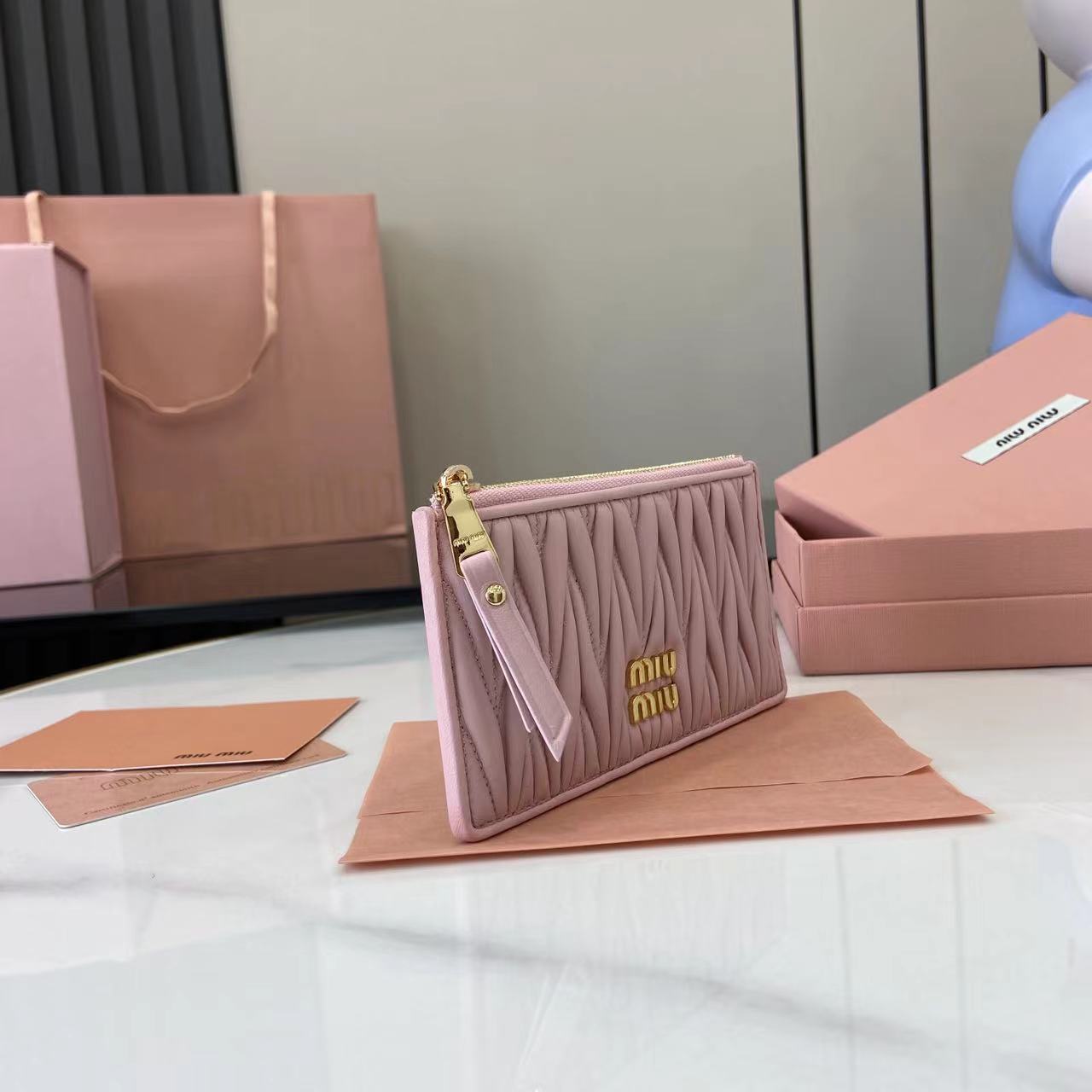 Miu Miu Matelasse Lambskin Leather Pocket Wallet Card Holder - Pink 3 i1749277156078 8738 0 1