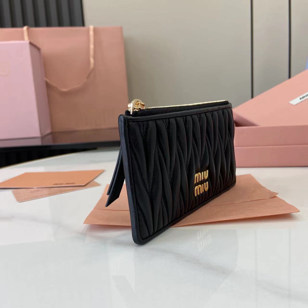 Miu Miu Pocket Wallet Lambskin Matelassé Card Holder - Black 7 i1749277212885 8632 0 5
