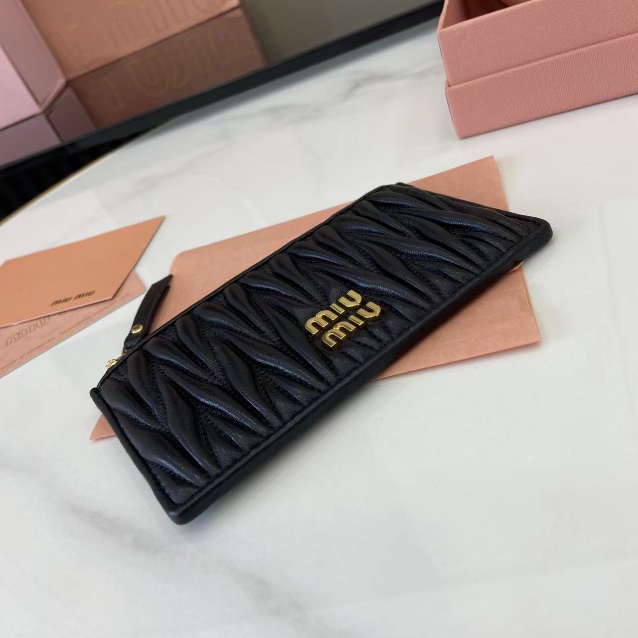 Miu Miu Pocket Wallet Lambskin Matelassé Card Holder - Black 5 i1749277212886 6618 0 3