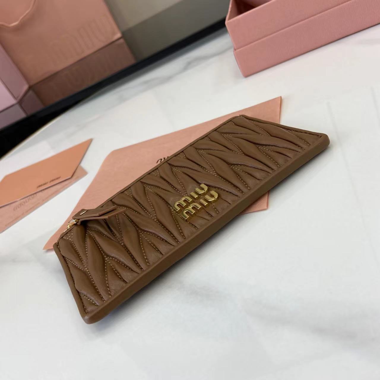 Miu Miu Caramel Leather Pocket Wallet Card Holder - Lambskin Matelasse 12 i1749277228103 2270 0 10