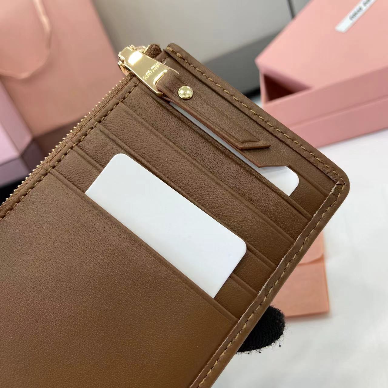 Miu Miu Caramel Leather Pocket Wallet Card Holder - Lambskin Matelasse 11 i1749277228103 3417 0 9