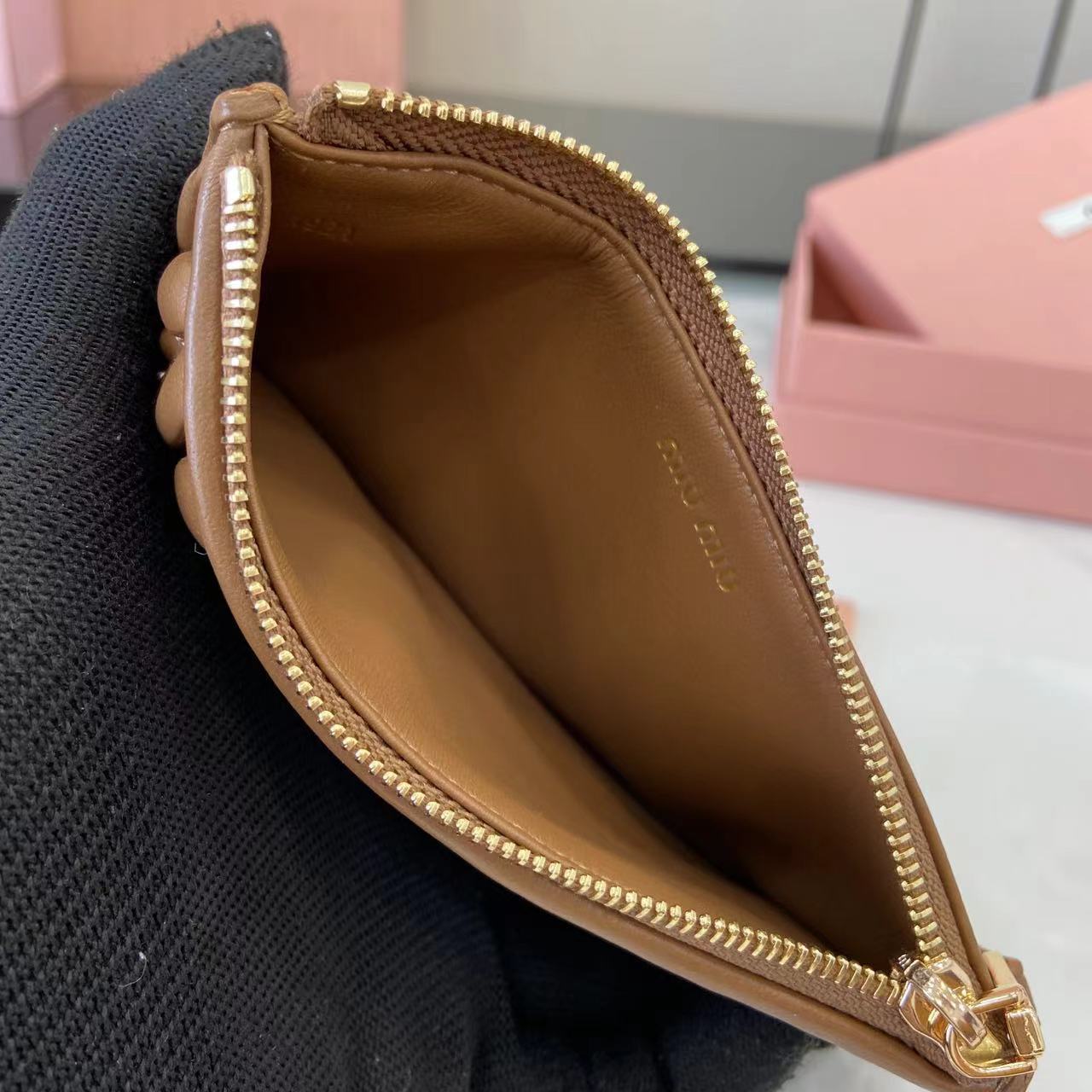Miu Miu Caramel Leather Pocket Wallet Card Holder - Lambskin Matelasse 9 i1749277228103 4376 0 7