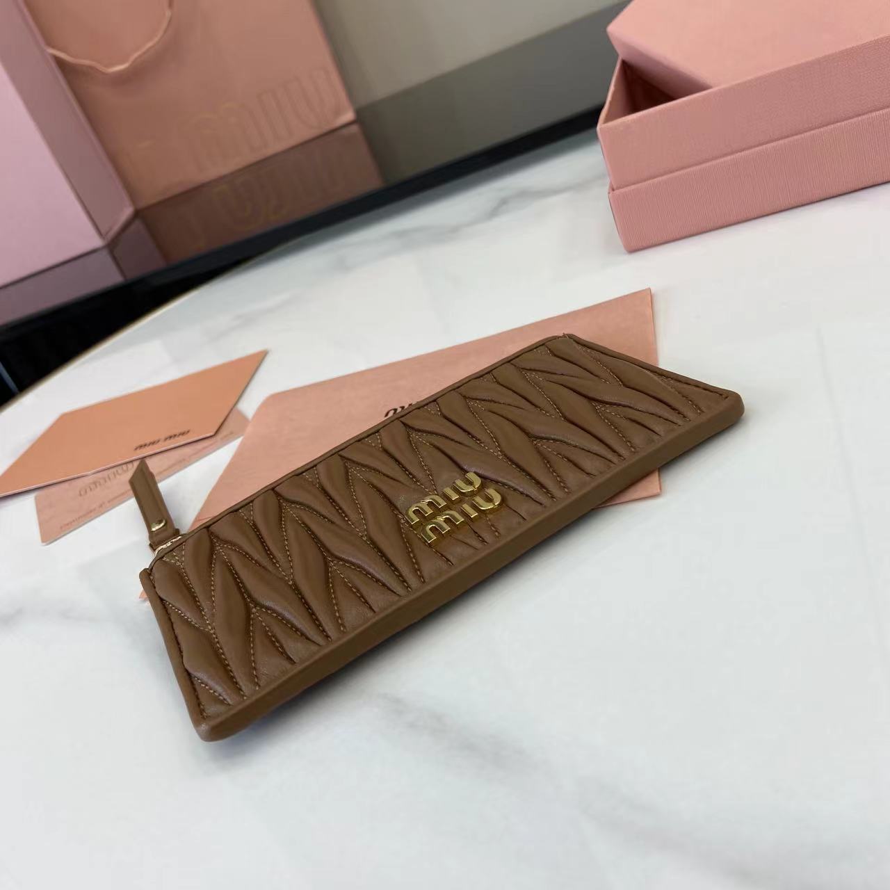 Miu Miu Caramel Leather Pocket Wallet Card Holder - Lambskin Matelasse 5 i1749277228103 6791 0 3