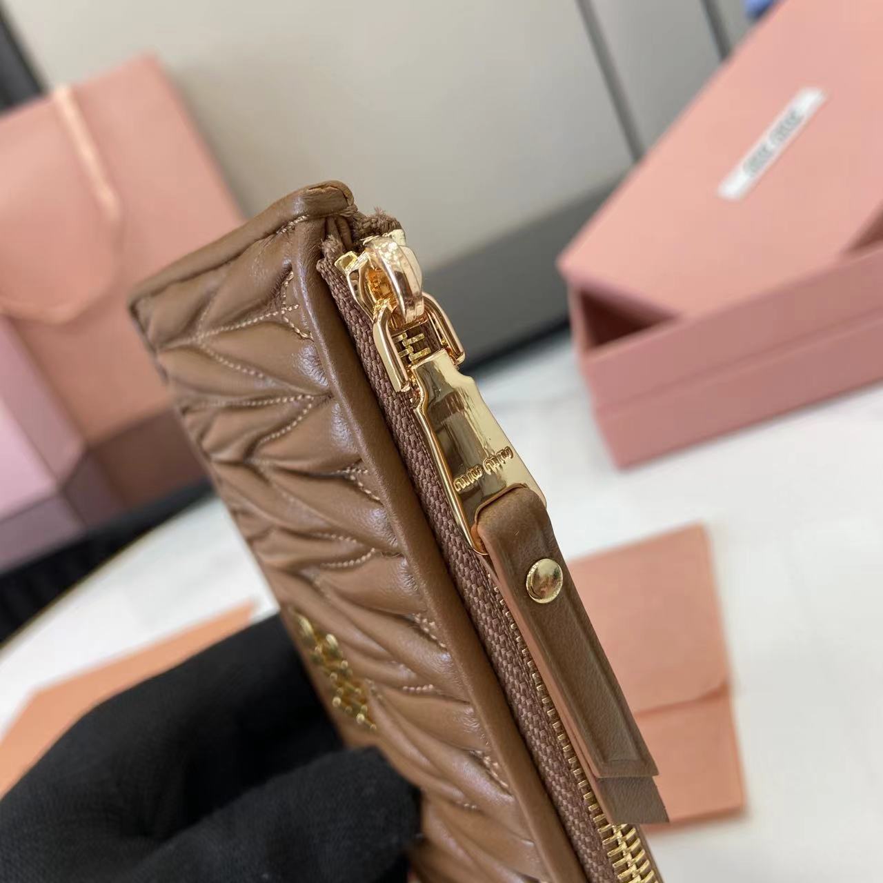 Miu Miu Caramel Leather Pocket Wallet Card Holder - Lambskin Matelasse 8 i1749277228939 5825 0 6
